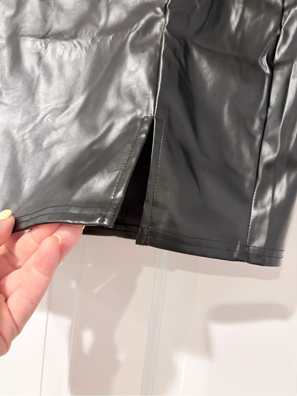 Classic Black Faux Leather Mini Skirt - Picture 3 of 7